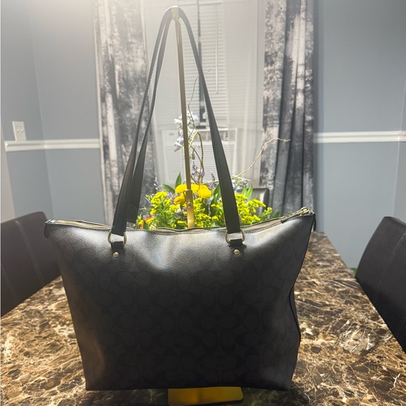 Coach Signature Large City Zip Tote Bag Brown Black Gold Hardware - Picture 4 of 15